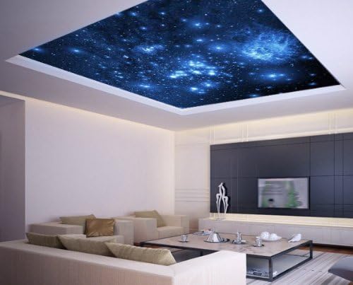 Pulaton Ceiling Laminated Sticker Mural Space Blue Stars Galaxy Night decole Poster 93"x93"