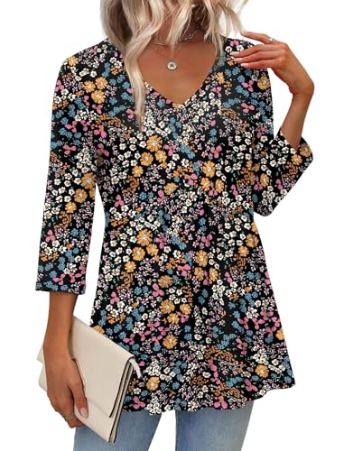 Image of OFEEFAN 3 /4 Length Sleeve Womens Tops 2026 Blouses for Women Dressy Casual Fashion Clothing V Neck Babydoll Tops Fall Outfits