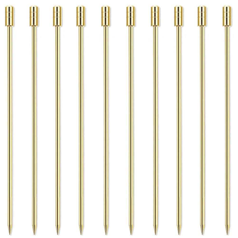 LB-LAIBA Stainless Steel Cocktail Picks Martini Olive Picks for Mojitos Bloody Marys Olives Appetizers Fruits Sandwiches Drink Home Bar Decor 10 pieces (Gold)