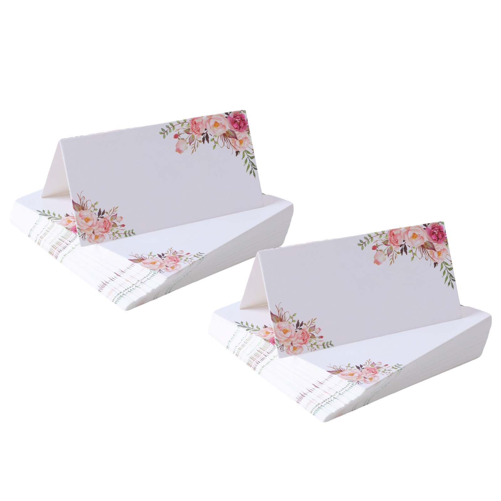 100Pcs Place Cards for Table Setting - ShiningUU Blank Printed Flower Pattern Table Name Cards for Weddings, Banquets & Dinner Parties, Table Seating Name Place Cards (Folding Size 2x4 Inches)