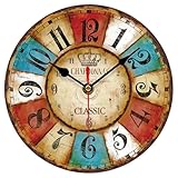 VIKMARI Reloj de Pared Vintage Industrial de 20 cm, Relojes Redondos Pequeños Sin Tictac de Estilo de Casa de Campo, Decorativos para Cocina, Sala de...