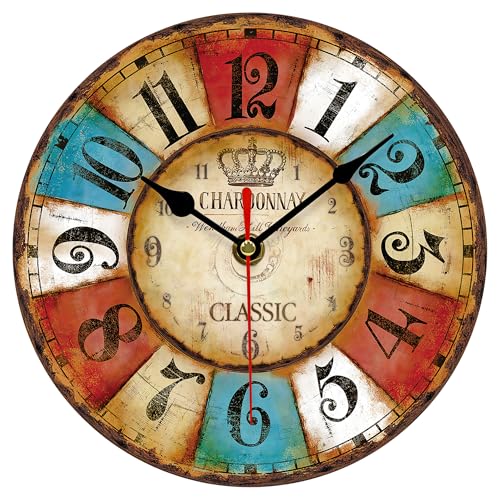 VIKMARI Orologio da Parete Industriale Vintage da 20 cm, Piccolo Orologio Rotondo Senza Ticchettio, Stile Casa di Campagna, Decorativo per Cucina, Soggiorno, Camera da Letto, Bagno