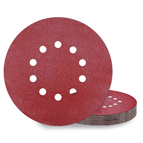KONGMING 10 Pcs 225mm Sanding Discs Grit 80 9 inch Sanding Discs 10 Hole Hook and Loop for Drywall Sander