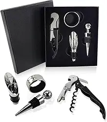 Conjunto de Acessórios para Vinho, 4 Peças, com Tampa Abridor Saca Rolhas Salva Gotas Aerador com Caixa