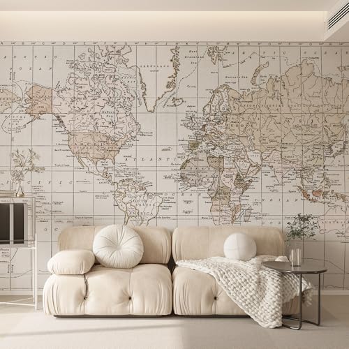 HueBurst Beige Vintage World Map Wall Mural Peel...