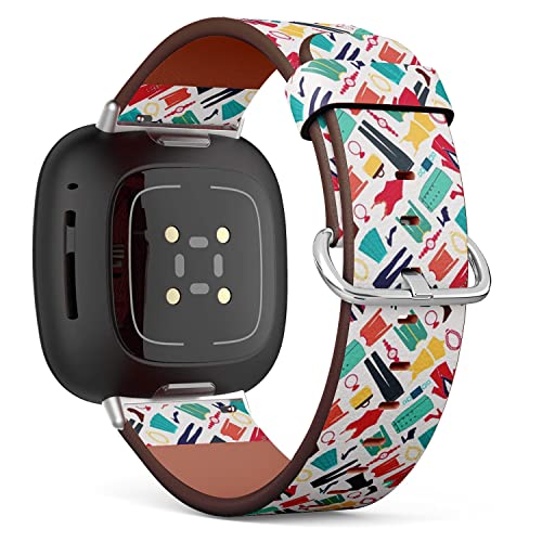 CJBROES Replacement Leather Watch Band, Compatible with Fitbit Versa 3 and Fitbit Sense of Wristband Bracelet Accessory - Fashion Women