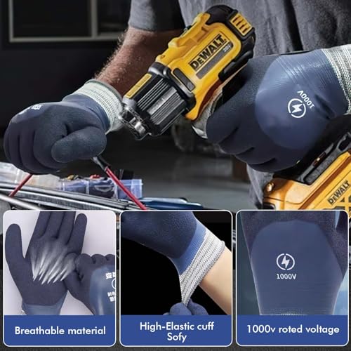 Image of 1000V Electric Gloves Shock Proof, Non-slip Insulated Electrician Gloves, Rubber Electrical Work Safety Gloves for Men