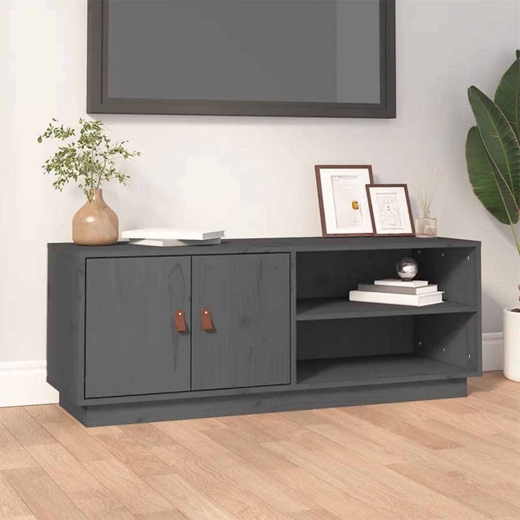 Mobile Porta TV Grigio 105x34x40 cm in Legno Massello di Pino, Supporto per Soggiorno, Parete Angolare Basso, Credenza e Ripiano per Decoder, Console, Videogiochi e Accessori