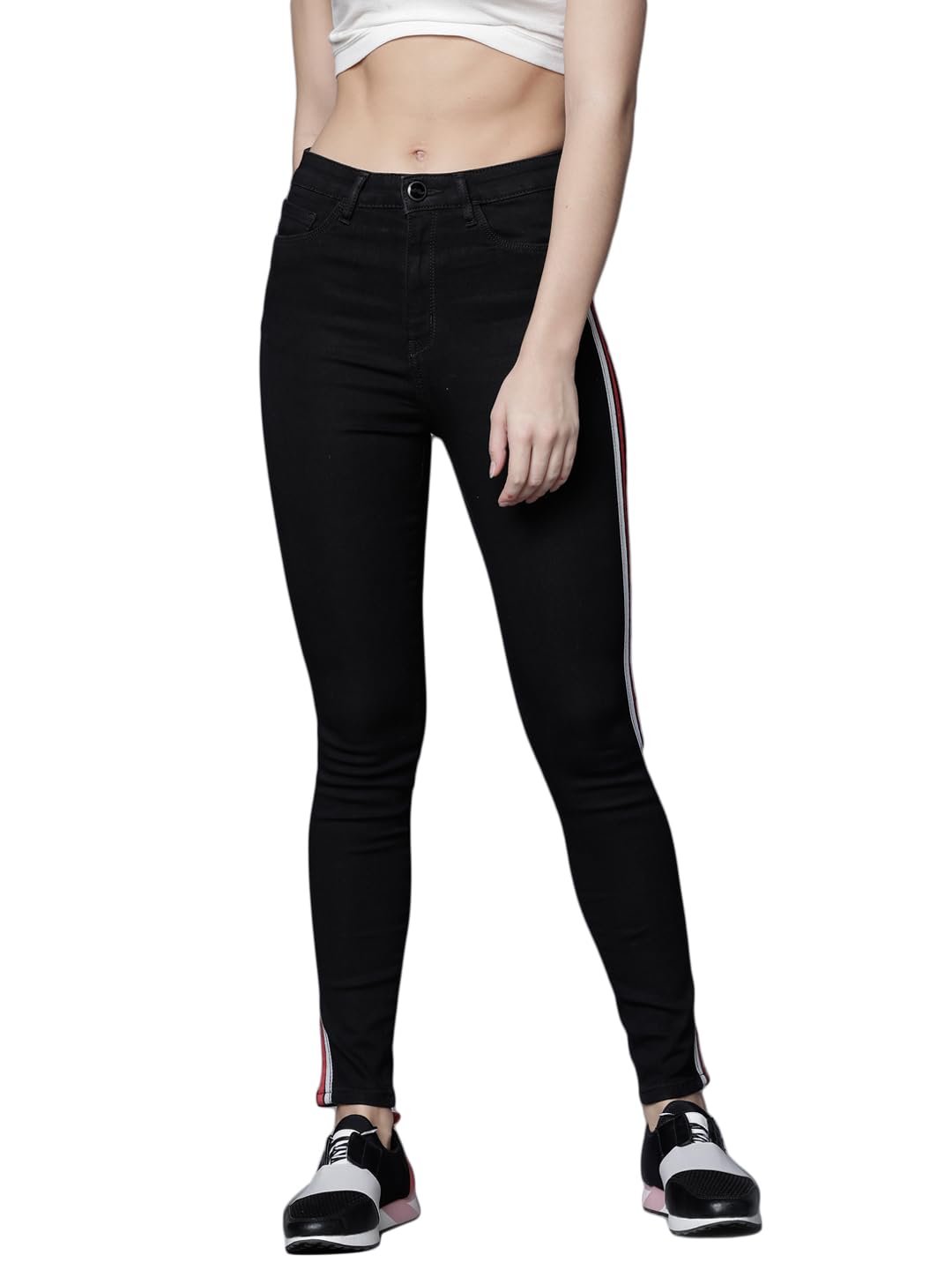 Tokyo Talkies Women's Super Skinny Fit Regular Jeans | Stretchable Mid-Rise Jeans Pant in neutral