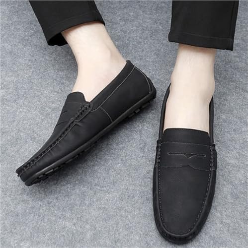 Mens Leather Loafers Slip On Driving Shoes Flat Heel Comfortable Walking Shoes Classic Solid Color Casual4