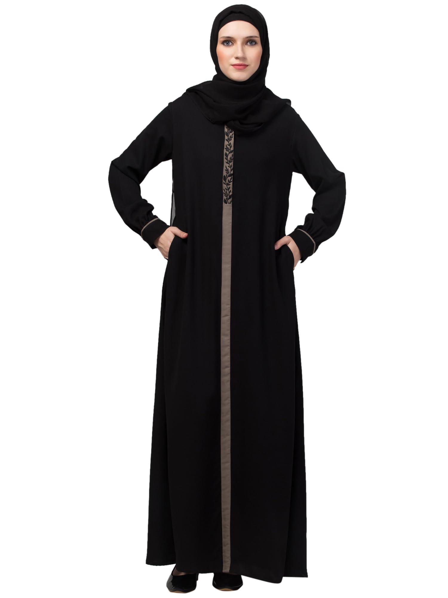 hamoodia Women’s Loose Fit Abaya with Front Embroidery Bells Work, Long Sleeves And Side Pockets for Girls and Ladies-picture-52