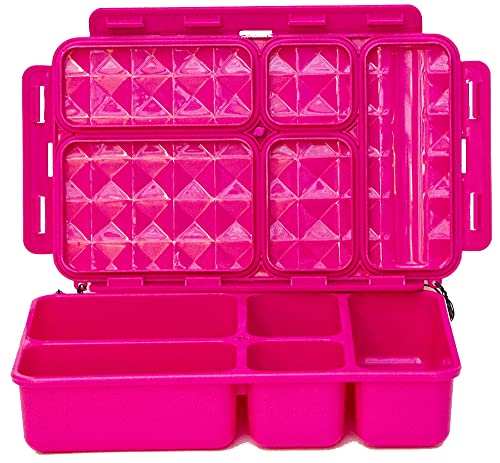 Go Green Lunch Box (Bento Style Lunch - Break - Snack Boxes) 3 Sizes with 4 or 5 Compartments LeakProof Technology with Silicone Seals | FOOD BOX ONLY | Adults and Kids (Lunch Box - Pink)