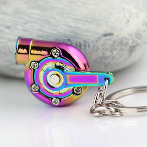 Image of maycom Creative Sleeve Spinning Turbo Turbine Turbocharger Keychain Key Chain Ring Keyring Keyfob (Neo Rainbow)