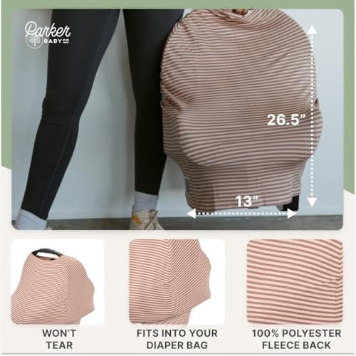 Image of Parker Baby 4 in 1 Car Seat Cover for Girls and Boys - Stretchy Carseat Canopy, Nursing Cover, Grocery Cart Cover, High Chair Cover - inchRosewood Stripe inch