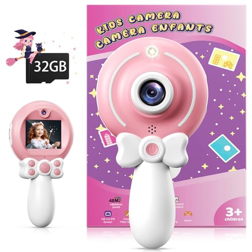 TEKFUN Kids Camera Toy for Girls - Birthday Gifts with Magic Wand Design - Digital Video Camera for Kids with 32GB SD Card - Easter Basket Essentials for Little Girl 2 3 4 5 6 Year Olds (Pink)