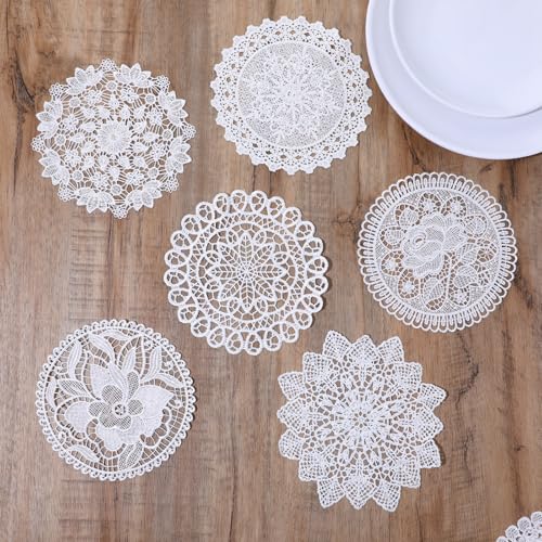 AOZUO 6PCS White Vintage Crochet Doilies, 6 Inch Round Lace Placemats Doilies Handmade Coasters Rustic Table Doilies Decors for Tables Kitchen Dining Room Party Wedding Birthday Dressers Vase()