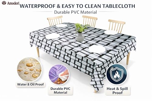 Image of Waterproof Dining Table Cover | PVC Table Protector | Dustproof Spill Proof Cover for Home & Kitchen (geometric-17, 40x60 Inches (4 Seater))