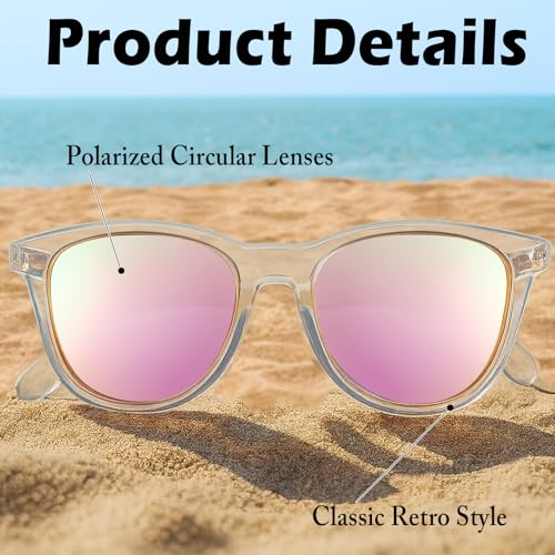 4 Pack Polarized Sunglasses for Women Men Round Trendy Shades with UV400 Protection Trendy Classic Retro Style Fashion4