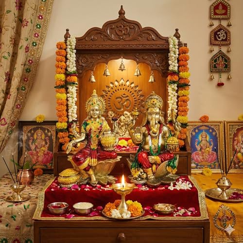 Image of YASHONIDHI Lakshmi Ganesh Idols Set, Gold and Maroon Color, Laxmi Ganesha Murti for Diwali Pooja, Puja Room, Ideal Gift for Housewarming & Festivals