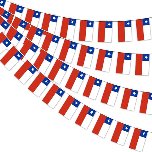 Image of AhfuLife 30 Pcs Chile String Flags for Independence Day Decorations, Small Chilean Flag Bunting Banner - Double Sided for National Day Festival Party Decorations (5.5x8.3 Inch-33 Ft)