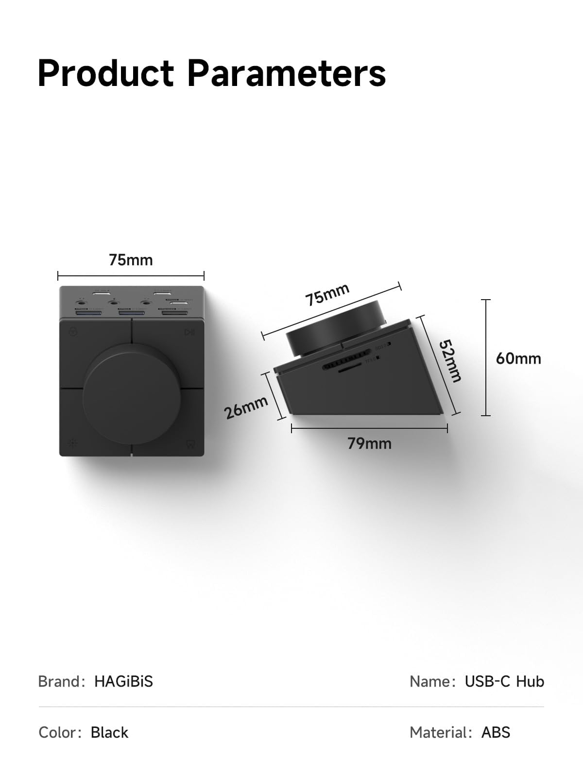 Hagibis Pokrętło koncentratora USB C z przyciskami skrótów, stacja dokująca RGB typu C z 5 Gb/s USB-C, 2 USB 3.0, gniazdo 3,5 mm, SD/Micro SD3.0, USB2.0 do MacBooka, iPada Pro, laptopa (Black AG)