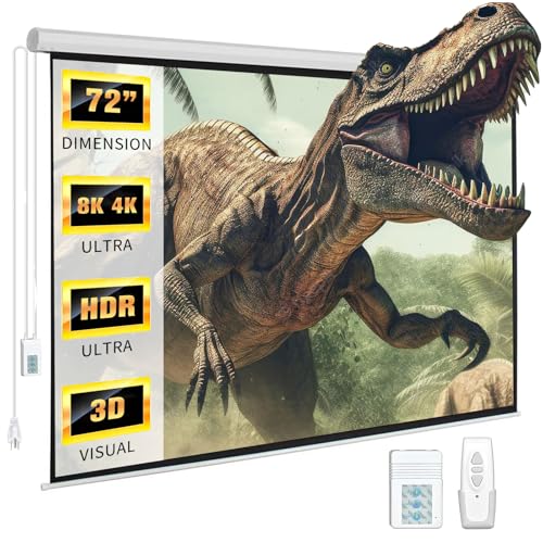 DINAH 72 Inch Electric Projector Screen with Remote, Automatic Air Indoor Drop Down, Motorized 4K 3D HD Projection for Movies