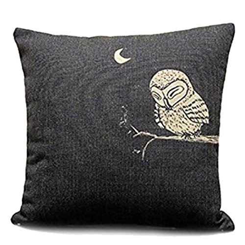 CoolDream Sunny Outlets Decorative Linen Cloth Pillow Cover Cushion Case Owl in the Dark (20inch)