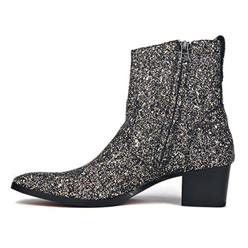 OSSTONE Dress Boot for Men Leather Glitter Chukka Designer Boots Casual Heel Shoes Zipper-up2