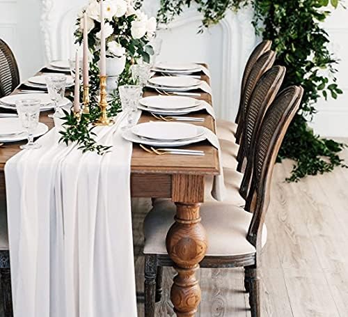 White Chiffon Table Runner 27x120 Inches for Weddings Party Bridal Table Decorations Voile Sheer Chiffon Outdoor Tablerunner 10ft for Long Tables Backdrop Drapes Romantic Decor