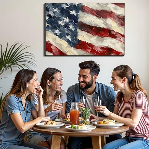 Image of Framed Bald Eagle American Flag Wall Art, Patriotic Rustic Canvas Art Pictures, USA Eagle Wall Decor, Made in USA Ready to Hang for Office Man Cave Living Room