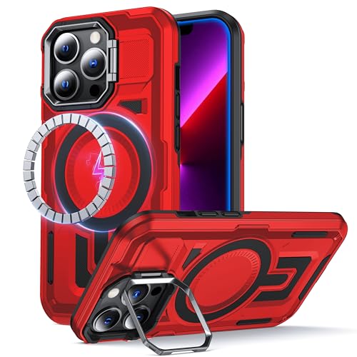 Coque iPhone 13 Pro MagSafe rouge avec support caméra et antichoc militaire