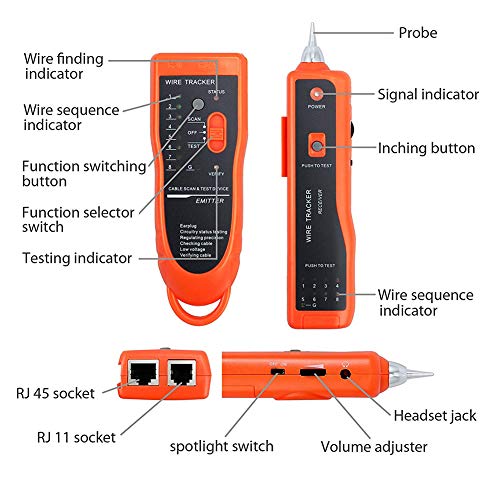 wire tester rj45 rj11 cable tracker line finder multifunction wire tracker ethernet lan network cat5 cat6 with earphone for cable collation network maintenance collation telephone line test
