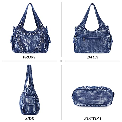 Image of Designer Denim Handbags for Women Hobo Tote Bag Crossbody Denim Purses Blue Jean Shoulder Bag