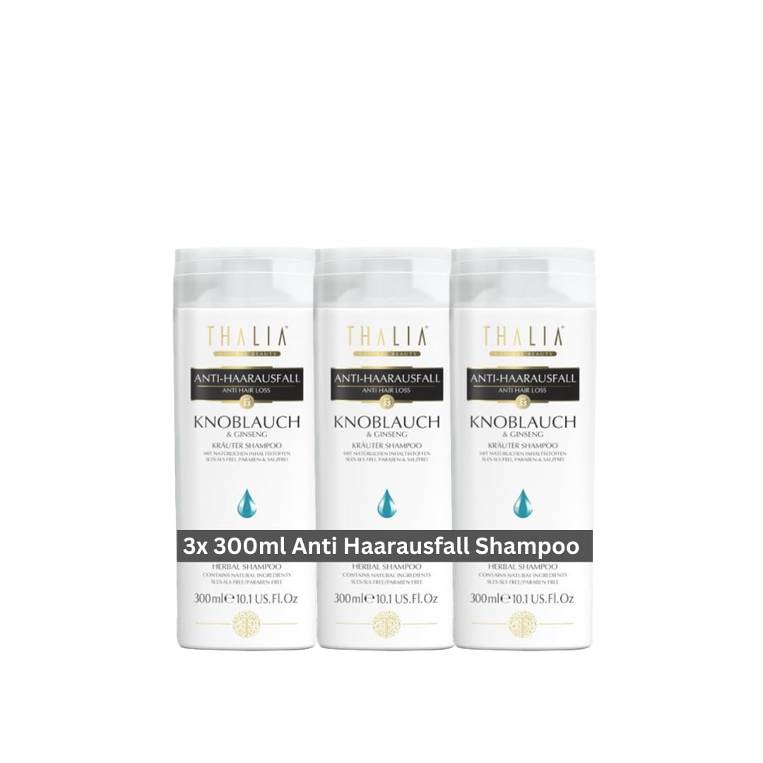 Thalia Knoblauch & Ginseng Shampoo, Anti-Haarausfall Shampoo, gegen Haarausfall, geruchsneutral, für Männer & Frauen, ohne Silikon, VEGAN, beruhigend, Naturprodukt, 100% natürlich (900 ml)