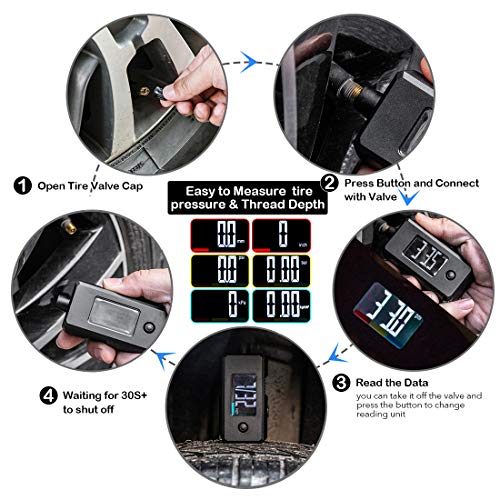 Image of CZC AUTO Digital Tire Pressure Gauge Reader Checker 2 in 1 Accurate Digital PSI Tire Gauge with Tread Depth Gauge Backlit LCD for Car Truck Bicycle Motorcycle, Non-Slip Grip, 0-100 PSI (Pack of 2)