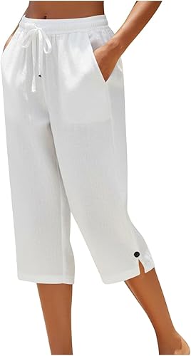 FPMLUXLL Cotton Capri Pants for Women High Waisted Wide Leg Palazzo Pants Casual