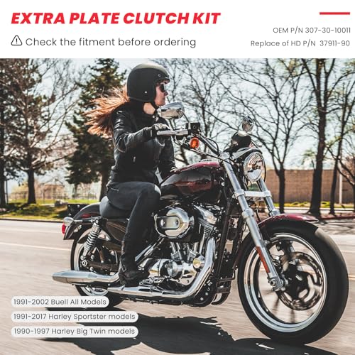 kekykm Extra Plate Sportster Friction Steel Clutch Disc Kit compatible with Harely Davidson Sportster 1991-2017 Big Twin Tourign Dyna Softail 1990-1997 Buell All Models 91-2002 17PCS Big Twin Clutch by kekykm - Used condition - Image 6