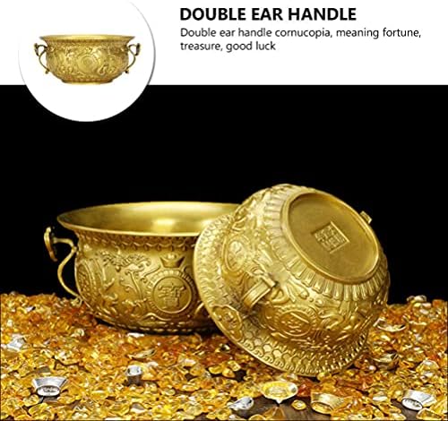 Cabilock Chinese Fortune Golden Treasure Basin Statue Feng Shui Wealth Porsperity Figurine Money Bowl Ornament for Wealth Success Good Luck Home Office Decoration