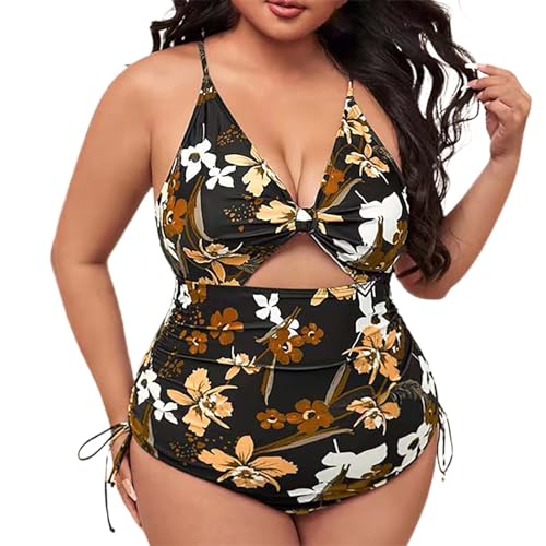 Bañadores de Mujer Reductores Traje de Baño 2024 Trajes baño Talle Traje Monokini con cordón Recortado y Estampado Talla Grande Bañador Piscina Mujer Bañadores (Rose Gold, L)