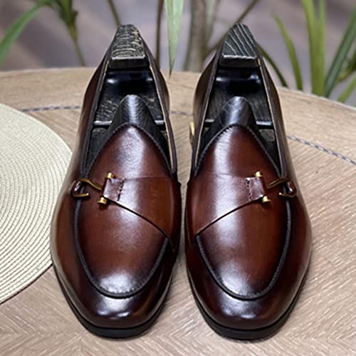Men's Loafers Shoes Genuine Leather Monk Shoes Office Work Shoe Driving Shoe (Color : Coffee, Size : 43)2