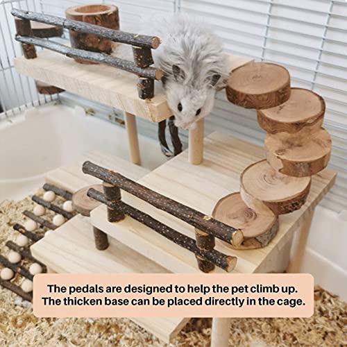 Image of Hamster Climbing Toys 3-Tier Extra Large Hamster Playground Natural Wooden Small Animal Platform Toys Hamster Exercise Activity Climbing Platform with Bridge for Gift