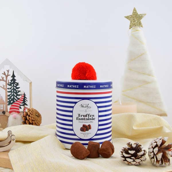 Truffes fantaisie aux éclats de caramel au beurre salé avec arôme naturel en boite métal - Boite métal de 250g