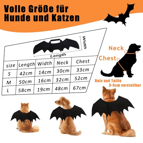Katzen Halloween Kostüm Hund Fledermaus Flügel, Hundekostüm Inklusive Fledermausflügel und Kürbisglocken, für Haustier Party, Cosplay (L)