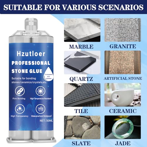 50ml Steinkleber mit Mischdüse Marmor Sofortkleber Stark Klar Kleber Geeignet für Marmor, Granit, Kunststein, Fliesenkleber, DIY, Wasserdicht, Hitzebeständig