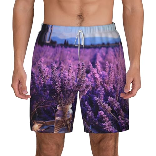 Men's Swim Trunks Quick Dry Board Shorts Romantic Lavender Beach Shorts with Pocket Bathing Suits for Men