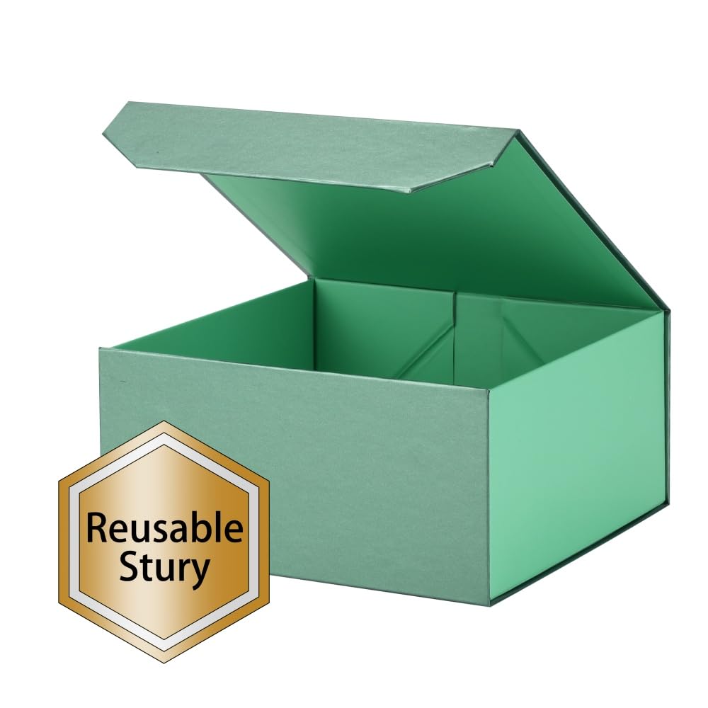 1 Pcs 6x6x3 Inch Green Magnetic Gift Box Small Magnetic Box with Crinkle Paper Green Small Gift Box with Shredded Paper Luxury Gift Boxes with Lids for Presents