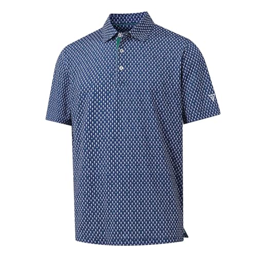 Image of M MAELREG Mens Golf Shirt Short Sleeve Dry Fit Print Moisture Wicking Performance Patterns Collared Polo Shirt