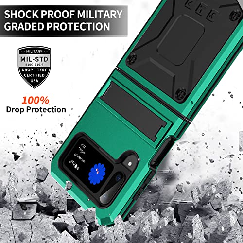 Compatible With Samsung Galaxy Z Flip 4 Case Military Metal Case With Kickstand Aluminum Heavy Duty Shockproof Armor Hard Case For Galaxy Z Flip 4 (Green) #TOP2