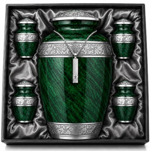 Image of Set of 6 Green Urns for Human Ashes Adult Male & Female Up to 220 lbs