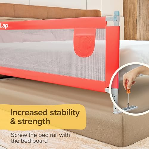 Image of LuvLap Alloy Steel Bed Rail Guard for Baby /Kids Safety, 180cm x 72 cm(6ft x 2.3ft), Portable & Foldable, Baby Safety Essential, Adjustable Height, fits All Bed Sizes (Red - Without Print)